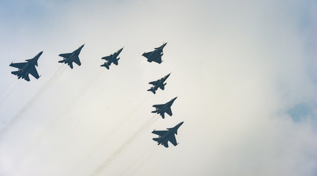 Indian Air Force (IAF) fighter jets flypast during the Republic Day Parade 2022 in New Delhi, Wednesday, Jan. 26, 2022. (PTI)