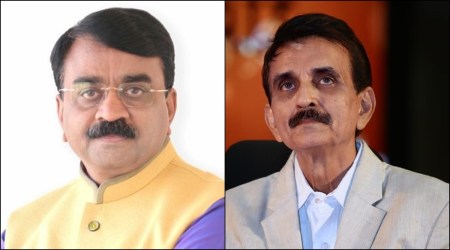 Former Gujarat Municipal Finance Board Chairman Dhansukh Bhanderi and Gujarat Sangeet Natak Akademi Chairman Pankaj Bhatt (R). (Photo: Twitter)