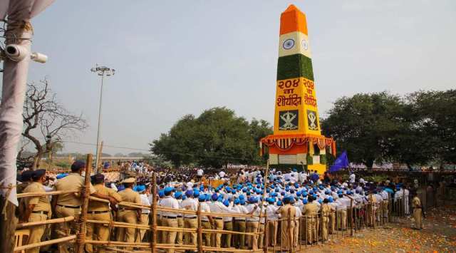 Nearly 5,000 police personnel were deployed in Perne, Koregaon Bhima, Vadhu Budruk and surrounding areas this year. (Express Photo by Ashish Kale)