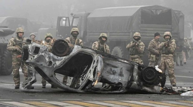 Troops at the main square in Almaty, Kazakhstan. (Mariya Gordeyeva/Reuters)
