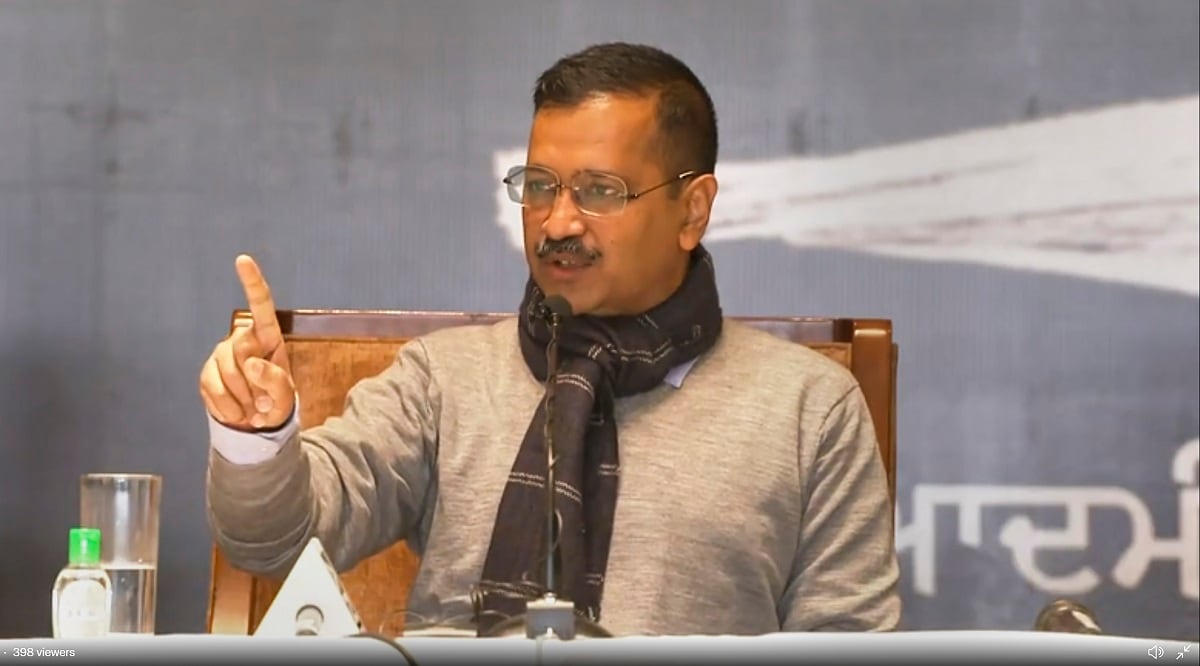 Delhi CM Arvind Kejriwal addresses a press conference in Mohali. (PTI)