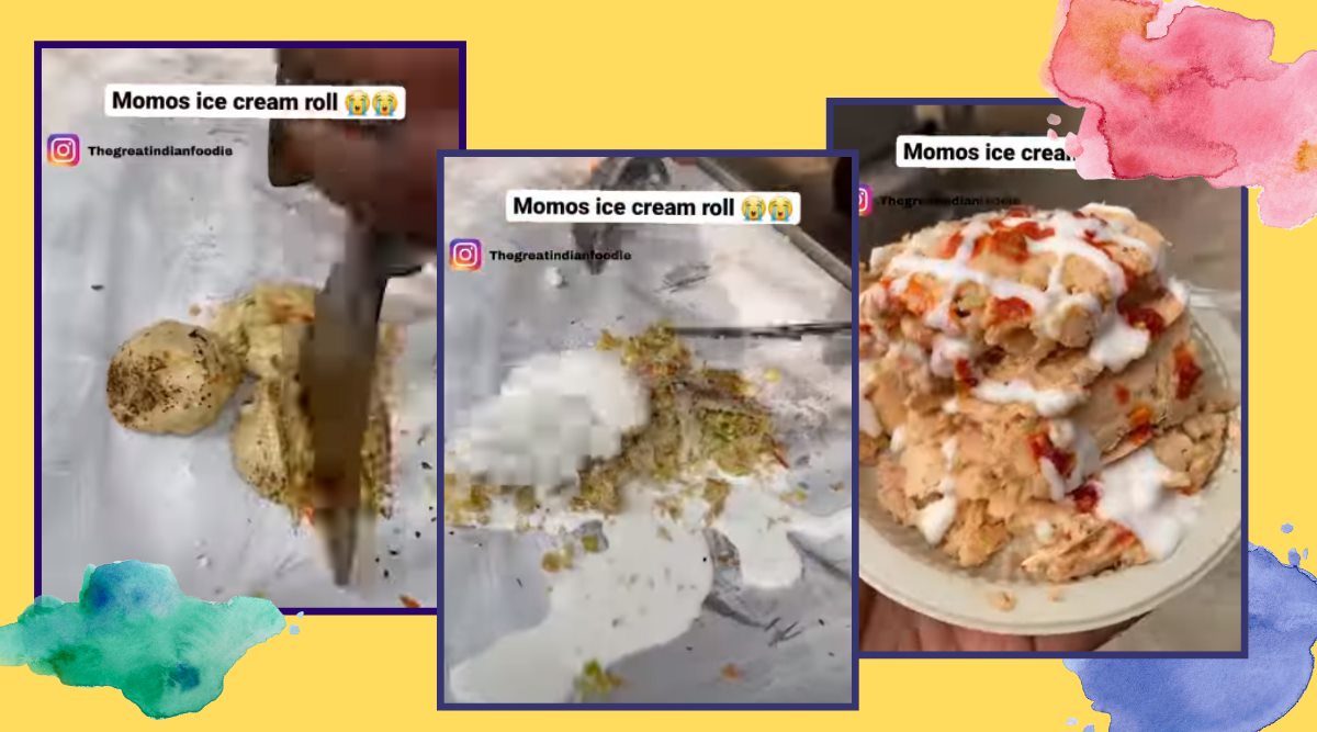 momo ice cream roll, momos, delhi bizarre momo recioes, bizarre ice cream rolls, savory ice cream rolls, indian express