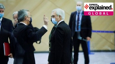 NATO Secretary General Jens Stoltenberg talks with Russia's Deputy Foreign Minister Alexander Grushko ahead of the NATO-Russia Council at the Alliance's headquarters in Brussels, Belgium January 12, 2022. (Reuters)