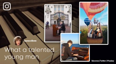 Piano performance on air, Piano performance in hot air balloon, Joe Jenkins, Coconut Mall Mario Cart, Indian Express