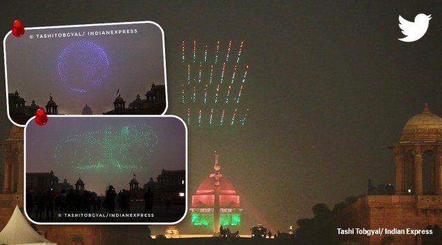 Drone formations republic day, Republic day drone show, 1000 made in India drones, 73rd Republic Day, Indian Express