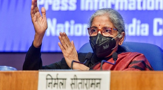 Union Finance Minister Nirmala Sitharaman during a press conference at the National Media Centre, in New Delhi, Tuesday, Jan. 18, 2022. (PTI Photo) 