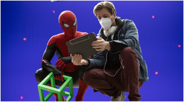 Jon Watts and Tom Holland on the set of Spider-Man: No Way Home. (Photo: Sony Pictures)