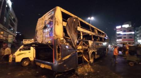 surat bis fire, bus fire, fire, surat news, gujarat news, gujarat latest news, surat latest news