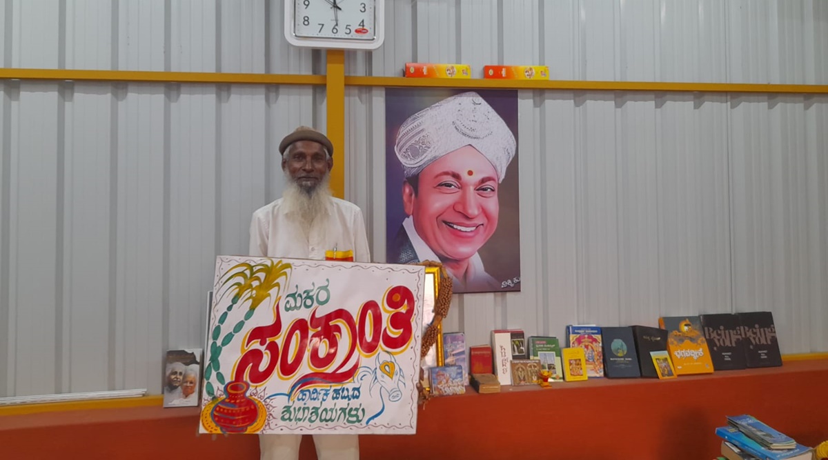 Syed Isaaq, a 63-year-old resident of Rajiv Nagar whose library was burnt down on April 8 last year, has rebuilt his library with over 1800 books in stock | Express photo