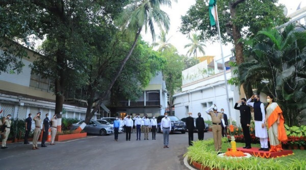 Uddhav Thackeray unfurls National Flag in Mumbai on Wednesday. (ANI)