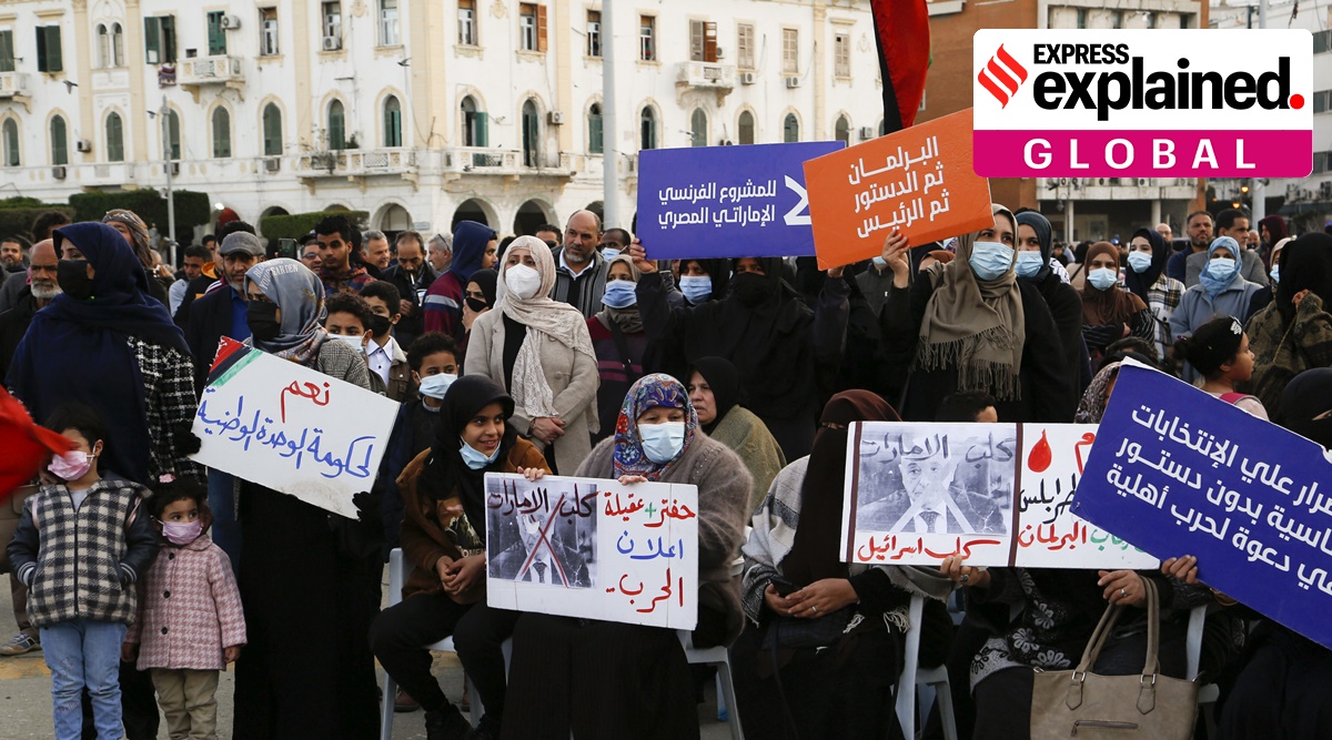 People protest against Fathi Bashagha who was recently appointed prime minister by the country's east-based parliament, in Tripoli, Feb. 11, 2022. (AP)