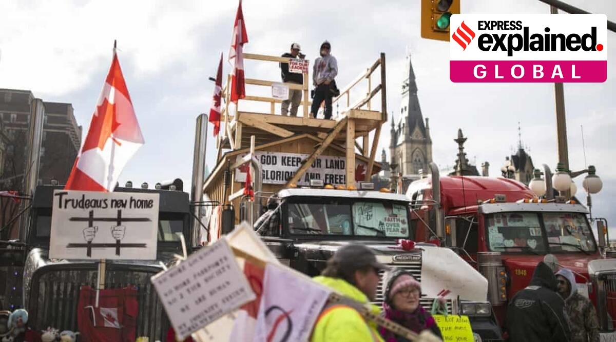 Protesters at the trucker blockade in Ottawa, Canada. (AP)