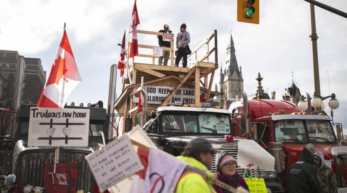 Protesters at the trucker blockade in Ottawa, Canada. (AP)