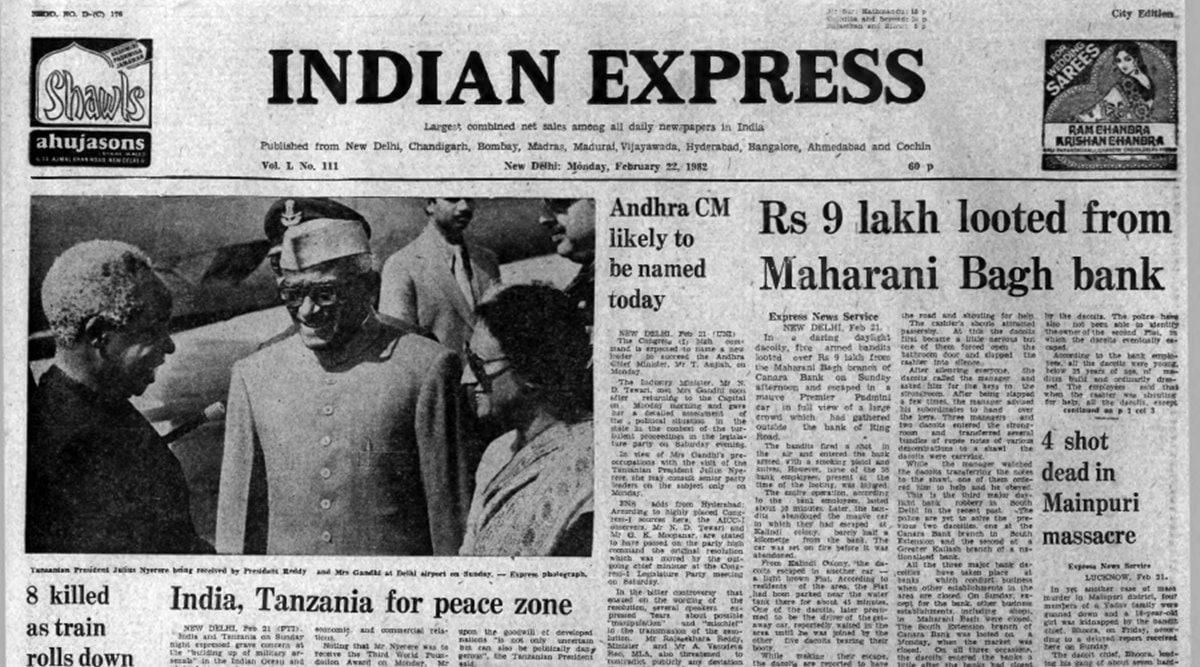 India, Tanzania, Julius Nyeyrere, N Sanjiva Reddy, Indian Ocean, Canara Bank, 1982, indian express forty years ago, indian express
