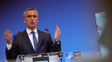 NATO alliance Secretary General Jens Stoltenberg in a meeting of the NATO-Ukraine Commission at NATO headquarters in Brussels. (AP File Photo)