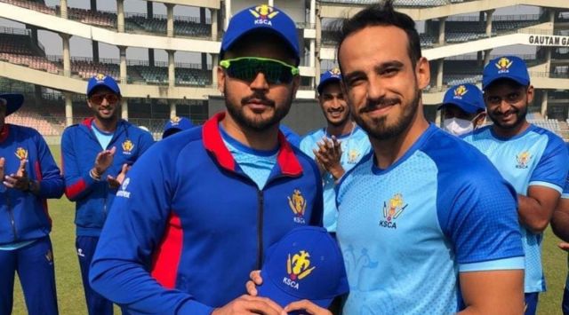 Abhinav Manohar (left) with Manish Pandey before his debut game for Karnataka. (Instagram/Abhinav Manohar)