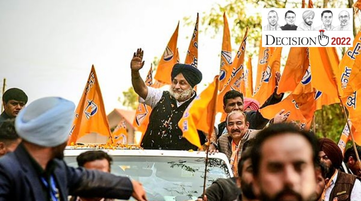 Shiromani Akali Dal (SAD) President Sukhbir Singh Badal during a roadshow in support of Sujanpur party candidate Raj Kumar Gupta, ahead of upcoming state assembly elections, in Sujanpur. (PTI)