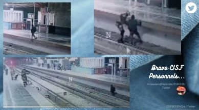 CISF rescues man, Delhi metro, man falls on metro track, man saved after falling on metro, Shahdara Metro Station, indian express