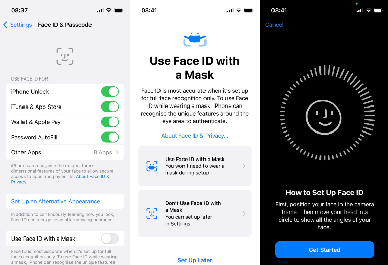 Apple ، iOS 15.4 ، iOS 15.4 beta ، معرف وجه Apple مع قناع ، إعداد faceid مع قناع ، تاريخ إصدار iOS 15.4 ، iOS ، iOS 15.4