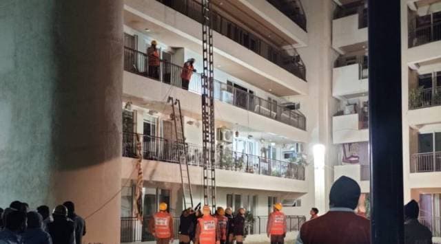 Rescue operation underway at the Gurgaon society. (Express Photo)