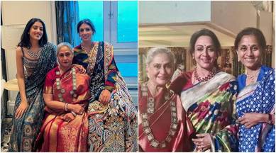 Jaya Bachchan, Navya Naveli Nanda, Shweta Bachchan and Abhishek Bachchan at Tina Ambani's son Anmol Ambani's wedding