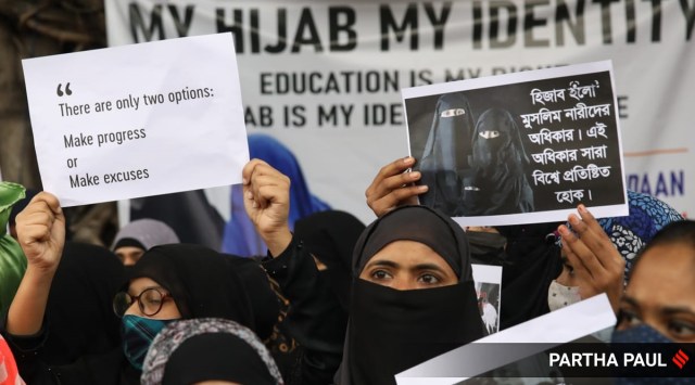 The letter also urges the NCW to exercise its powers and urgently take suo moto cognizance of reports of intimidation of Muslim women students in Karnataka. (Express photo by Partha Paul)