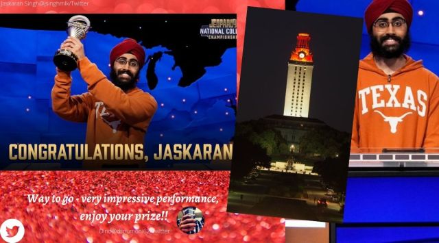Jaskaran Singh, jeopardy championship, jeopardy, Sikh wins jeopardy, University of Texas, tower lights up in orange, indian express