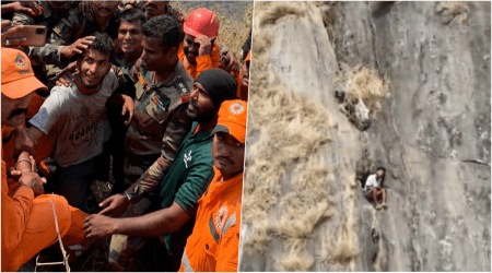 Kerala trekker Cherattil Babu was rescued on Wednesday morning. (Credit: PRO Defence)
