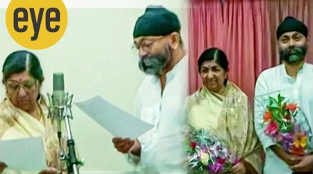 Lata Mangeshkar with composer Uttam Singh at the song recording of Hum Tum Pe Marte Hain (1999). (Courtesy: Uttam Singh)