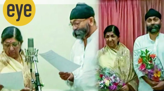 Lata Mangeshkar with composer Uttam Singh at the song recording of Hum Tum Pe Marte Hain (1999). (Courtesy: Uttam Singh)