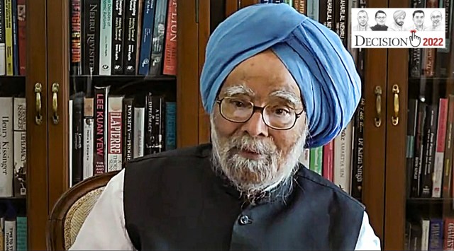 Former Prime Minister Manmohan Singh addressing the people of Punjab via a video link, ahead of the Assembly polls. (PTI Photo)