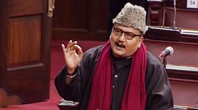 RJD MP Manoj Jha speaks in the Rajya Sabha during ongoing Budget Session of Parliament, in New Delhi, Friday, Feb. 4, 2022. (SANSAD TV/PTI Photo) 