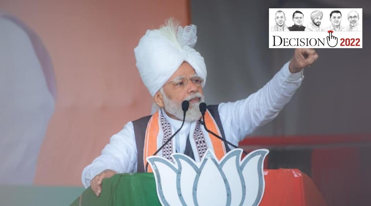 Prime Minister addresses an election rally at Luwangshangbam sports complex in Imphal East district of Manipur | Twitter/@NBirenSingh