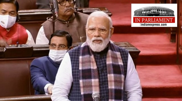 Prime Minister Narendra Modi speaks in Rajya Sabha on Tuesday. (Source: ANI)