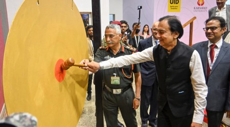 Chief of Army staff Manoj Mukund Naravane during the inaugural ceremony of 'Ahmedabad Design week 3.0' at Karnavati University, in Gandhinagar, Saturday, Feb. 26, 2022. (PTI Photo)