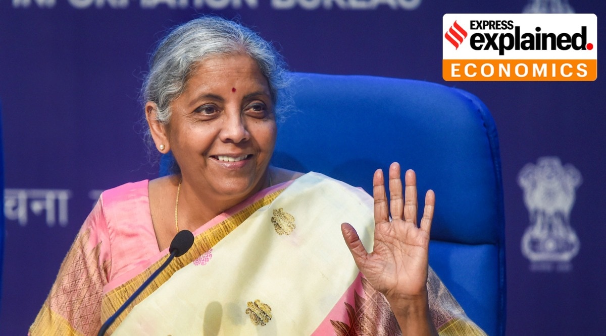 Union Finance Minister Nirmala Sitharaman addresses a post Budget press conference in New Delhi, Tuesday, Feb. 01, 2022. (PTI Photo/ Shahbaz Khan)