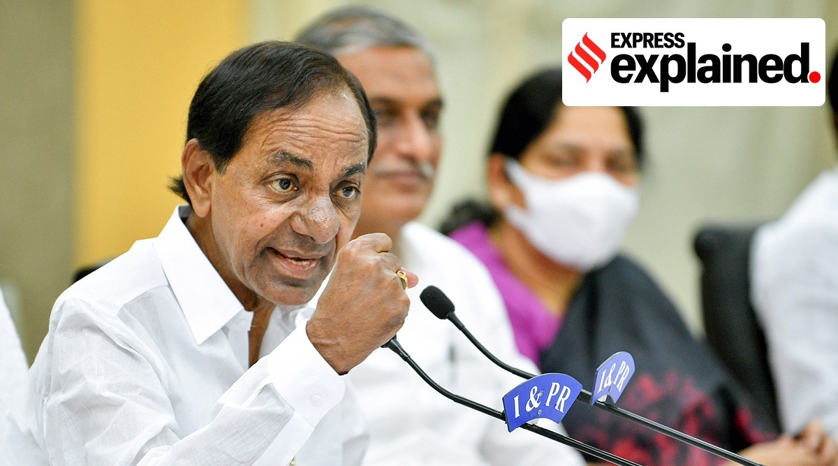 Telangana Chief Minister K. Chandrashekar Rao addresses a press conference in Hyderabad. (PTI Photo)