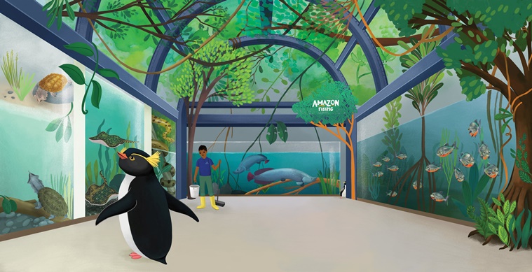 Children's book on Rockhopper penguins Edward and Annie in the Shedd Aquarium in Chicago