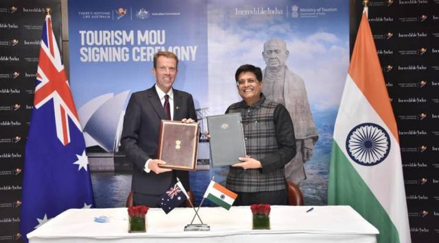Union Minister Piyush Goyal inked the India-Australia MoU with his counterpart Dan Tehan. (Image: Twitter/Piyush Goyal Office)