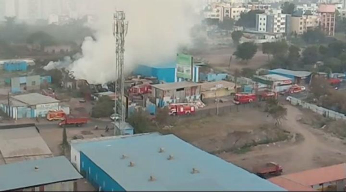 No casualties were reported but five workers, who were sleeping on the premises, had a narrow escape as they came out just in time before the fire engulfed the godown. (Express Photo)