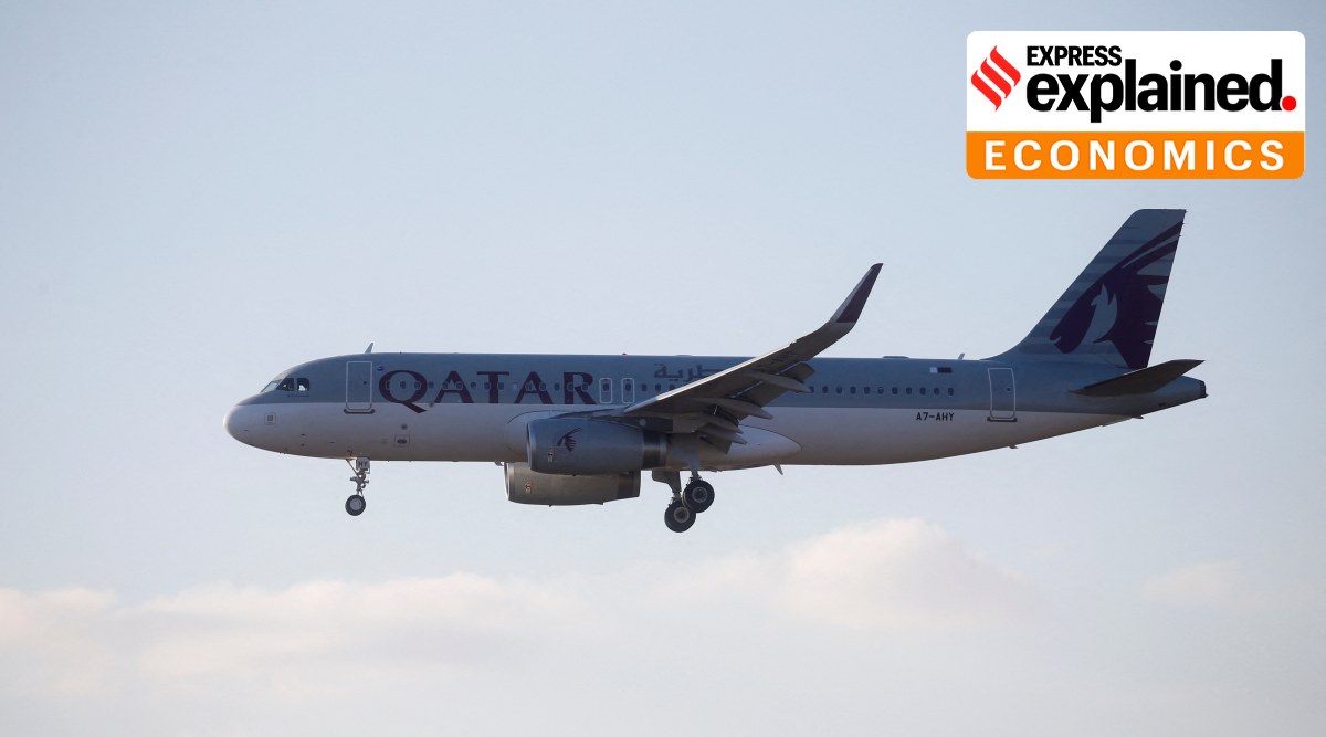 A Qatar Airways plane lands at the Boryspil International Airport outside Kyiv, Ukraine, February 13, 2022. (Reuters Photo: Valentyn Ogirenko)
