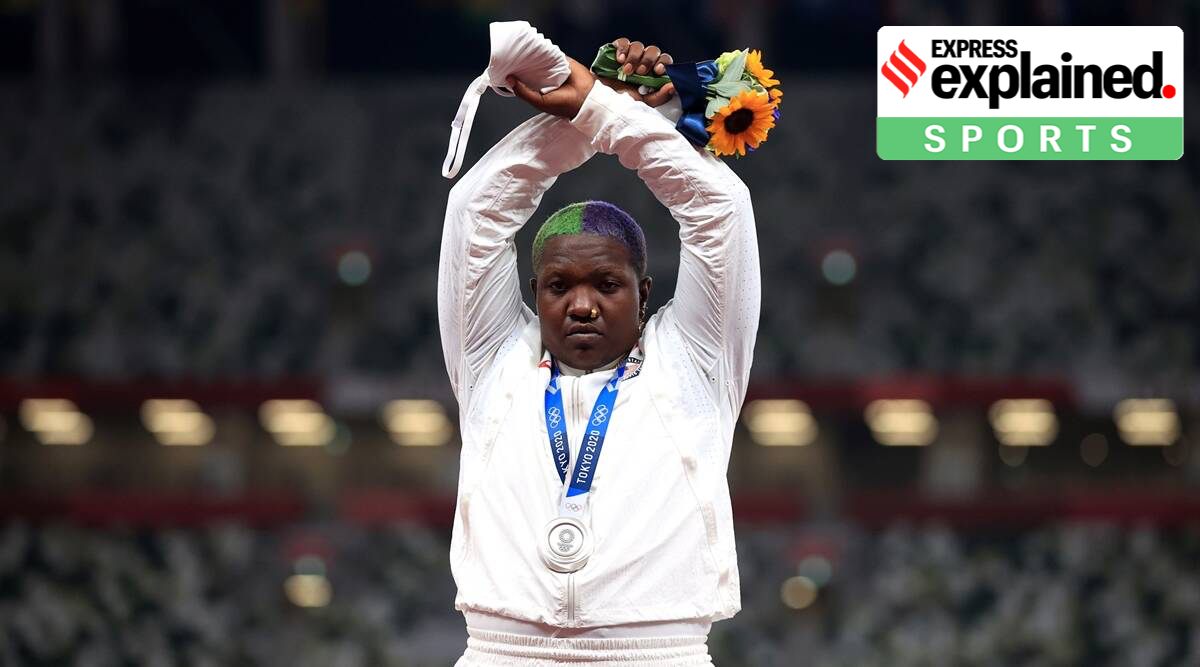 US shot-putter Raven Saunders made a demonstration in Tokyo despite IOC rules prohibiting protests of any kind on the podium at the Olympics. (Reuters)