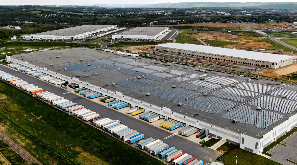 A warehouse under construction in Palmer Township, Pennsylvania, on May 11, 2021. The supply chain crunch has made storage space a premium. (Erin Schaff/The New York Times)