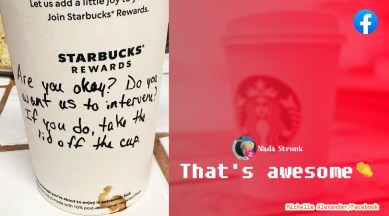 Starbucks barista help, teenager approached by stranger get note, Starbucks note on coffee cup, Starbucks, teenager, Texas, US, indian express