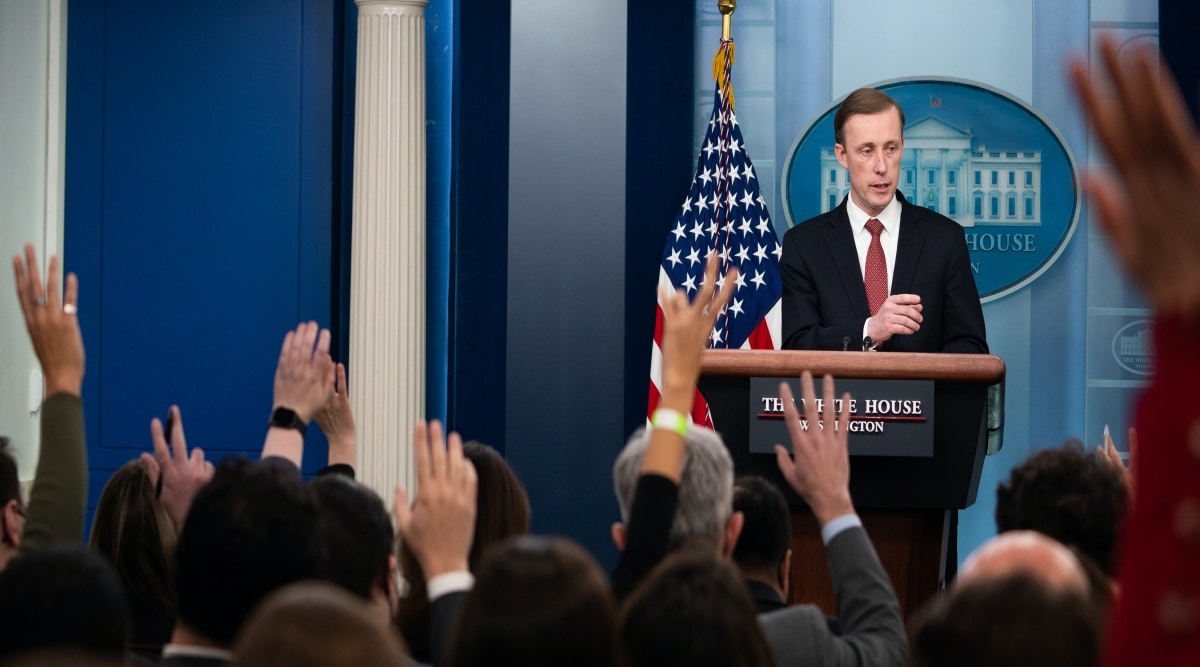 Jake Sullivan, President Joe Biden’s national security adviser briefs reporters about the Ukraine situation, at the White House in Washington on Friday, Feb. 11, 2022. (Sarahbeth Maney/The New York Times)