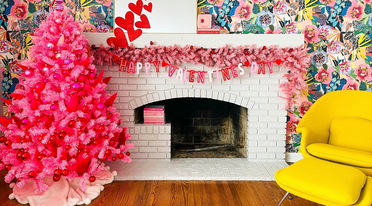 In an undated photo from Monica Burt, Valentine's decorations, including one of four trees at her home. Retailers, keen to cash in on a Hallmark holiday, have been selling pink plastic trees and oversized conversation hearts to adorn them. Now theyÕre popping up on crafty corners of the internet. (Monica Burt via The New York Times)