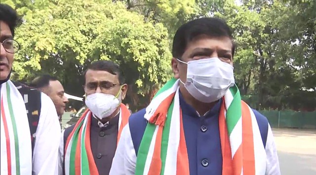 Sudip Roy Barman (R) and Ashish Kumar Saha join the Congress party. (Photo: ANI)