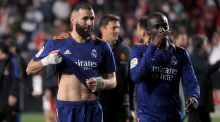 Real Madrid's Karim Benzema with Ferland Mendy after the match (Source: Reuters)