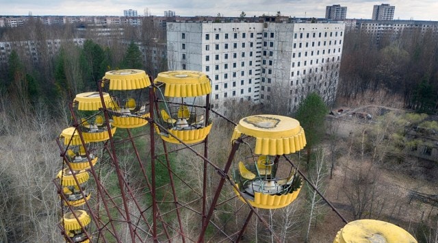  An abandoned Ferris wheel stands in the park in the ghost town of Pripyat, Ukraine, close to the Chernobyl nuclear plant, on April 15, 2021. (AP, File)