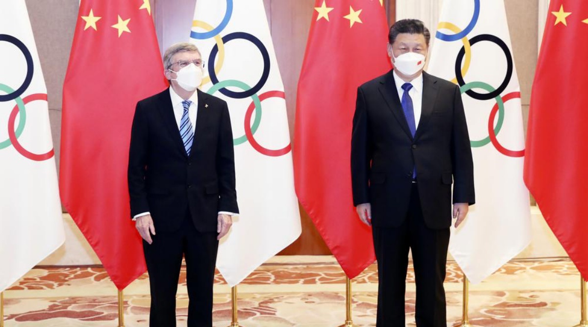 FILE - In this photo released by China's Xinhua News Agency, International Olympic Committee (IOC) President Thomas Bach, left, and Chinese President Xi Jinping meet at the Diaoyutai State Guesthouse in Beijing, Tuesday, Jan. 25, 2022. (Yao Dawei/Xinhua via AP, File)